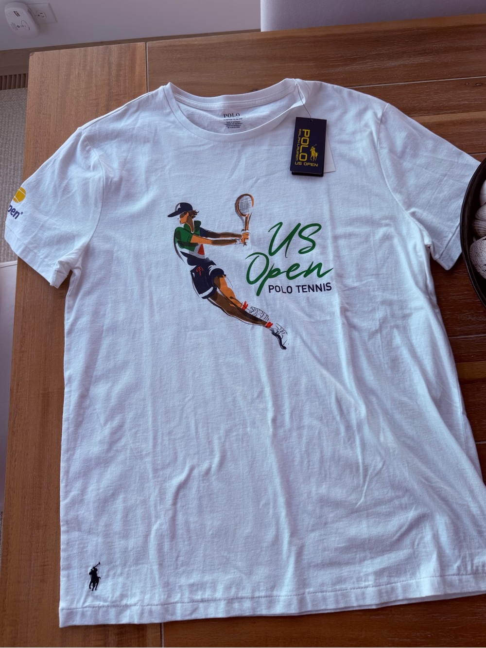 Polo by Ralph Lauren White US Open Tennis Graphic Tee with Green & Navy Accents